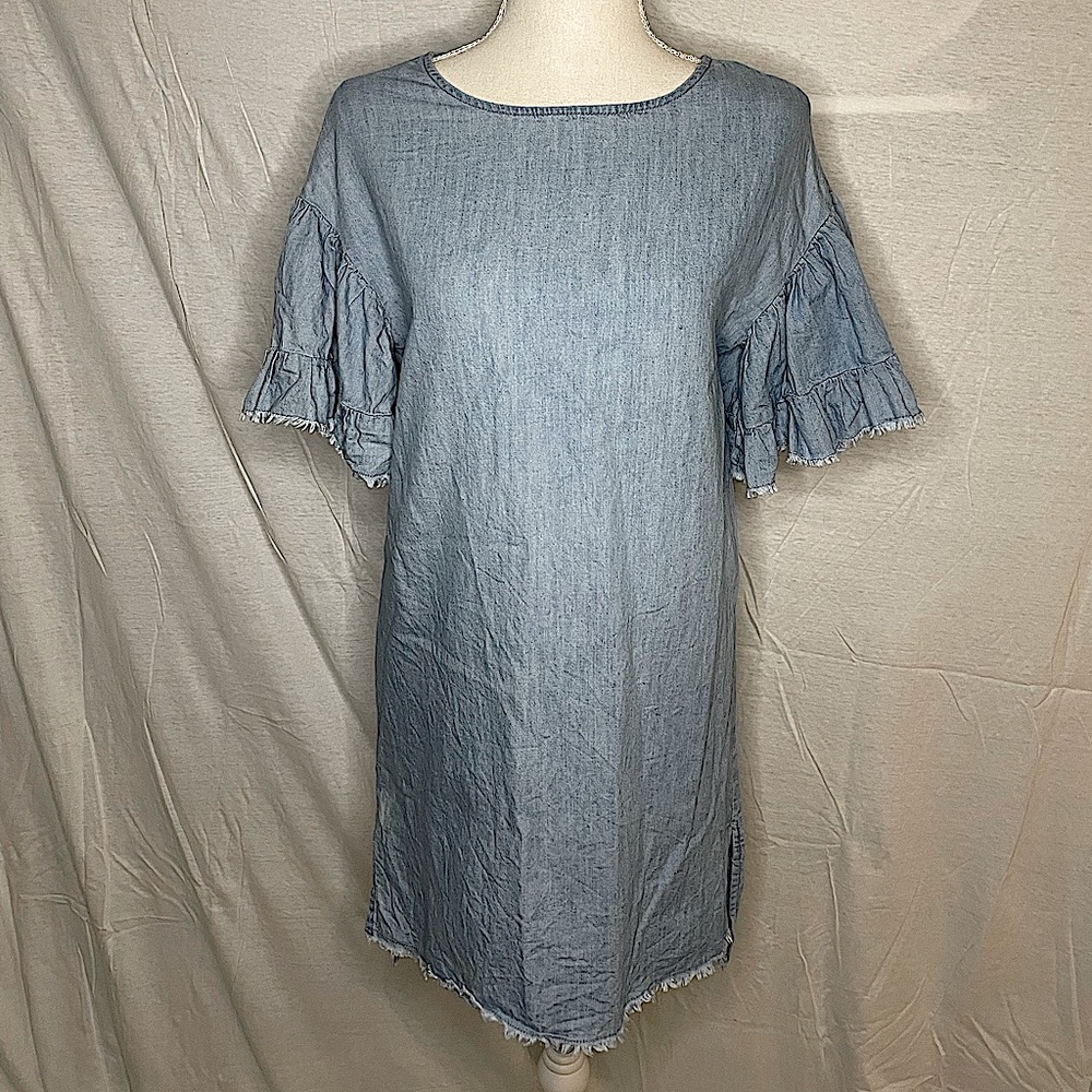 Ruffle Sleeve Denim Dress